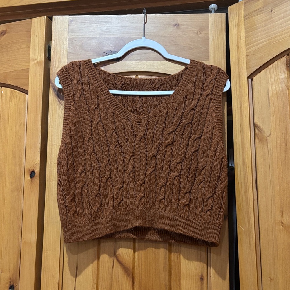 SHEIN Warm Brown Knit Sweater Vest